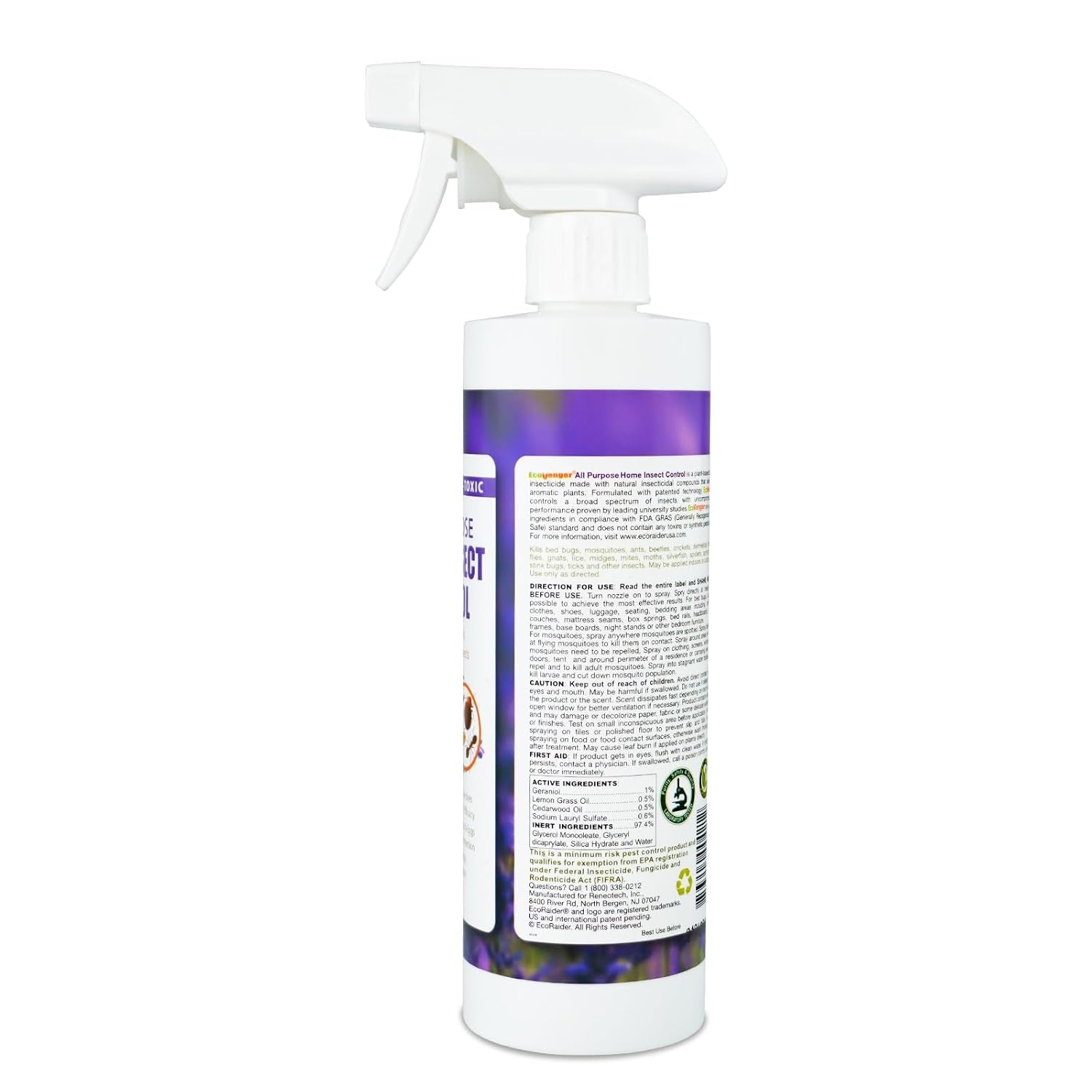 Ecovenger by Ecoraider All Purpose Insect Control 16 OZ, Fleas, Fruit Flies, Gnats, Moths, Roaches, Spiders,Roaches. Fast Kill, Lasting Prevention, Kill Eggs, Plant Extract Based & Non-Toxic