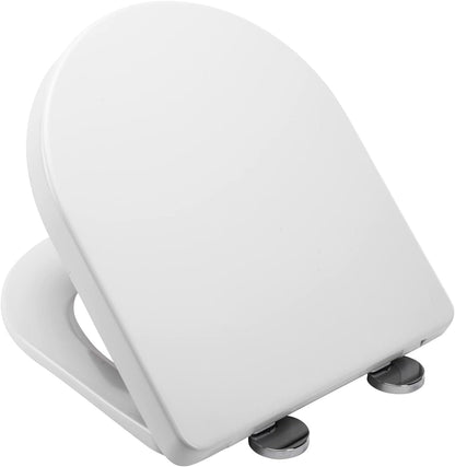 Croydex Eyre Soft Close Toilet Seat D Shape with One Button Quick Release and anti Bacterial Thermoset Plastic, Flexi-Fix V Plate Universal Hinges, Top or Bottom Fix Rust Free Hinge Fittings