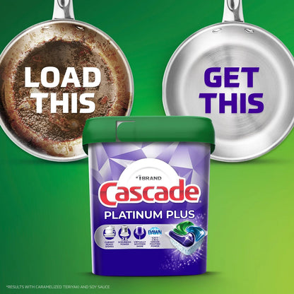 Cascade Platinum plus Dishwasher Pods, Action Pacs Dishwasher Detergent Tabs, Mountain, 62 Count