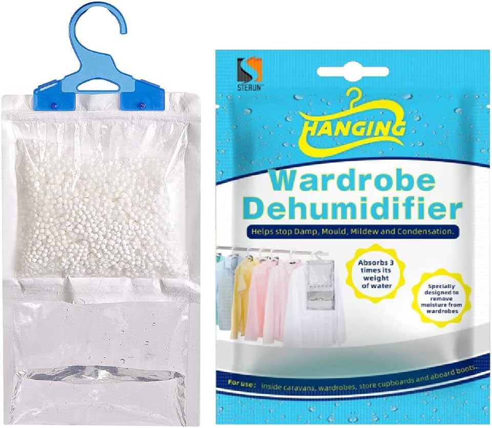 STERUN 12 Wardrobe Dehumidifier Hanging Bags with Leak Proof Storage Bag & Hanging Hook Ideal to Stop Mould, Mildew & Condensation for Wardrobe | Hanging Dehumidifier Bags | Damp Remover (Pack of 12)