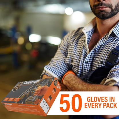 Xtremeauto Nitrile Gloves - Disposable Gloves, Diamond Grip Orange Gloves - Powder-Free & Latex Free Nitrile Gloves, Extra Thick & Strong Rubber Gloves (1 Box, Large)