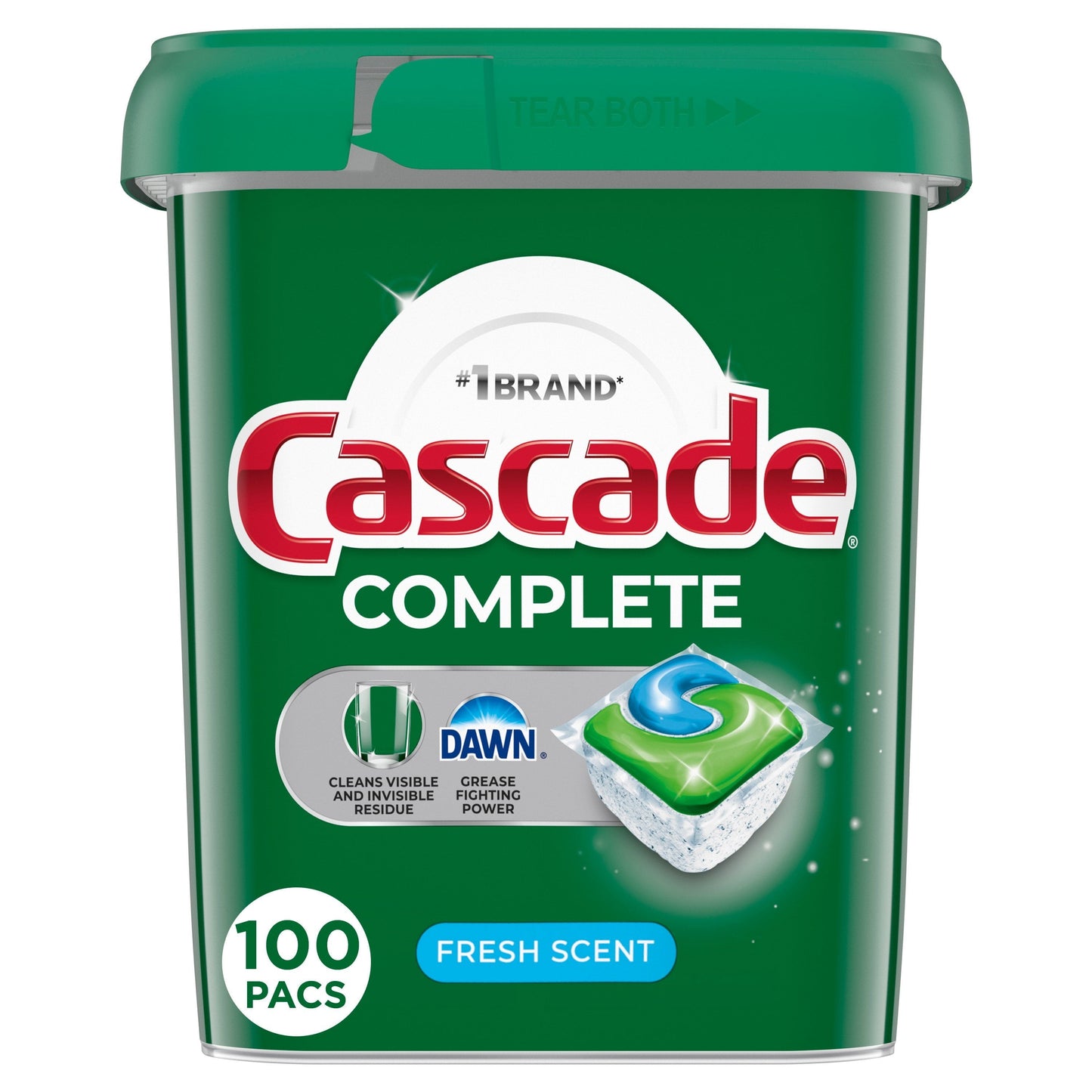 Cascade Complete Dishwasher Pods, Action Pacs Dishwasher Detergent Tabs, Fresh, 100 Count