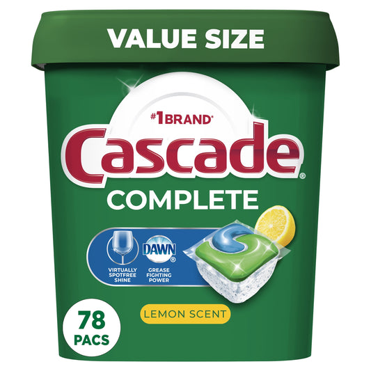 Cascade Complete Dishwasher Pods, Action Pacs Dishwasher Detergent, Dishwasher Tabs, Lemon, 78 Count