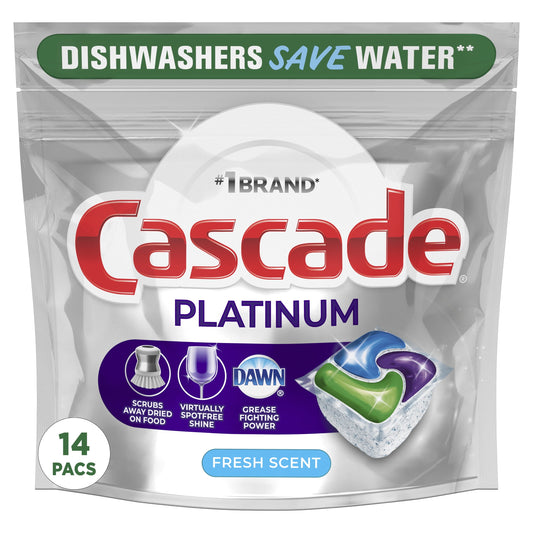 Cascade Platinum Dishwasher Pods, Action Pacs Dishwasher Detergent Tabs, Fresh, 14 Count