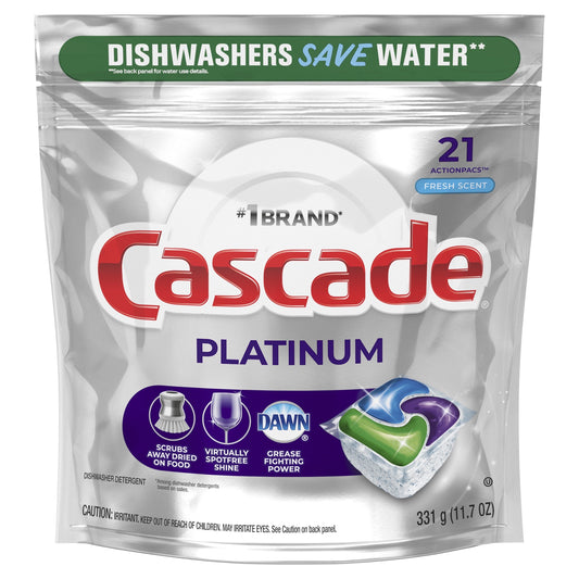 Cascade Platinum Dishwasher Pods, Action Pacs Dishwasher Detergent Tabs, Fresh, 21 Count