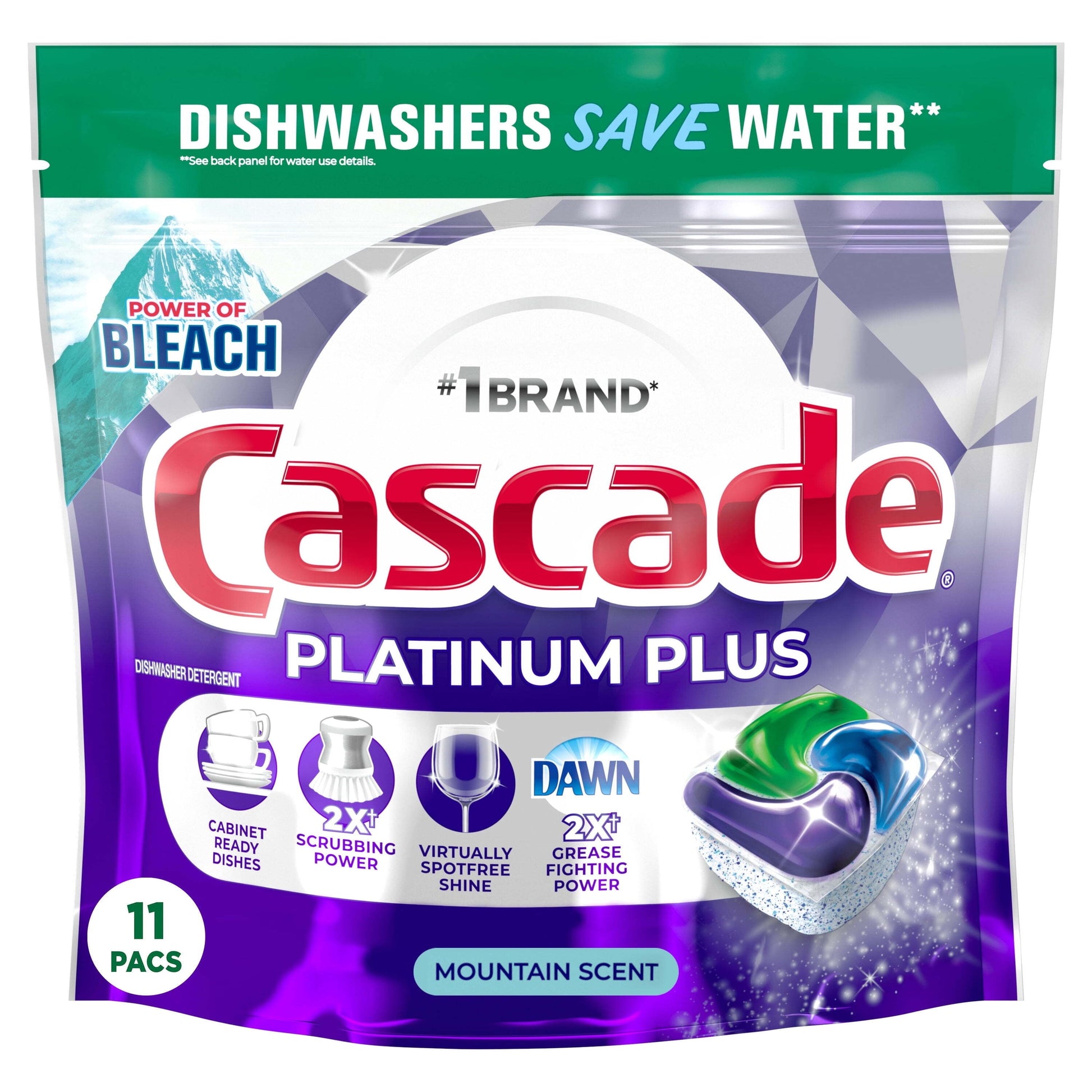 Cascade Platinum plus Dishwasher Detergent Action Pacs, Fresh Mountain Scent, 11 Count