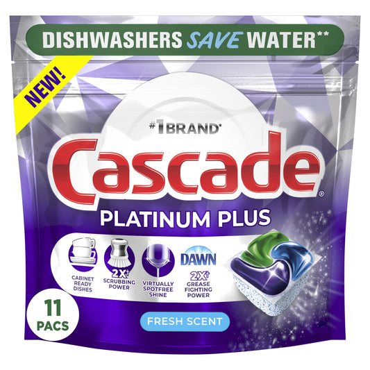 Cascade Platinum plus Dishwasher Pods, Action Pacs Dishwasher Detergent Tabs, Fresh, 11 Count