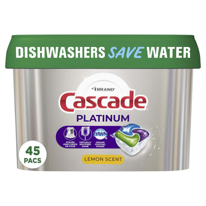 Cascade Platinum Dishwasher Pods, Action Pacs Dishwasher Detergent, Dishwasher Tabs, Lemon, 45 Count