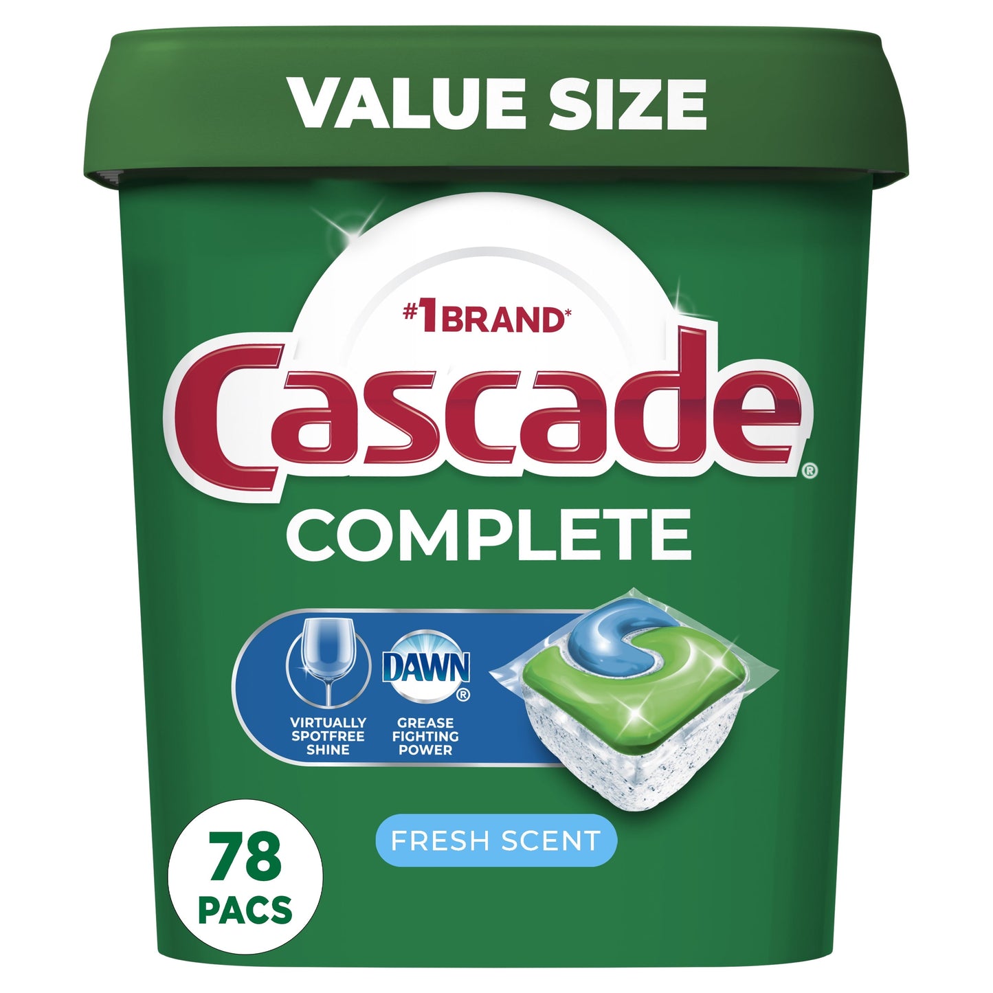 Cascade Complete Dishwasher Pods, Action Pacs Dishwasher Detergent, Dishwasher Tabs, Fresh, 78 Count