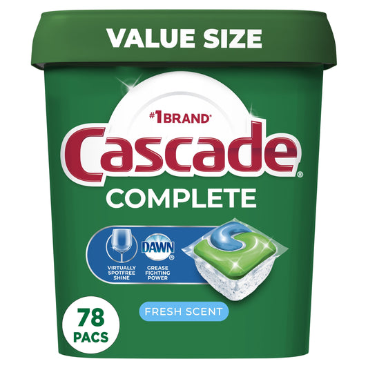 Cascade Complete Dishwasher Pods, Action Pacs Dishwasher Detergent, Dishwasher Tabs, Fresh, 78 Count