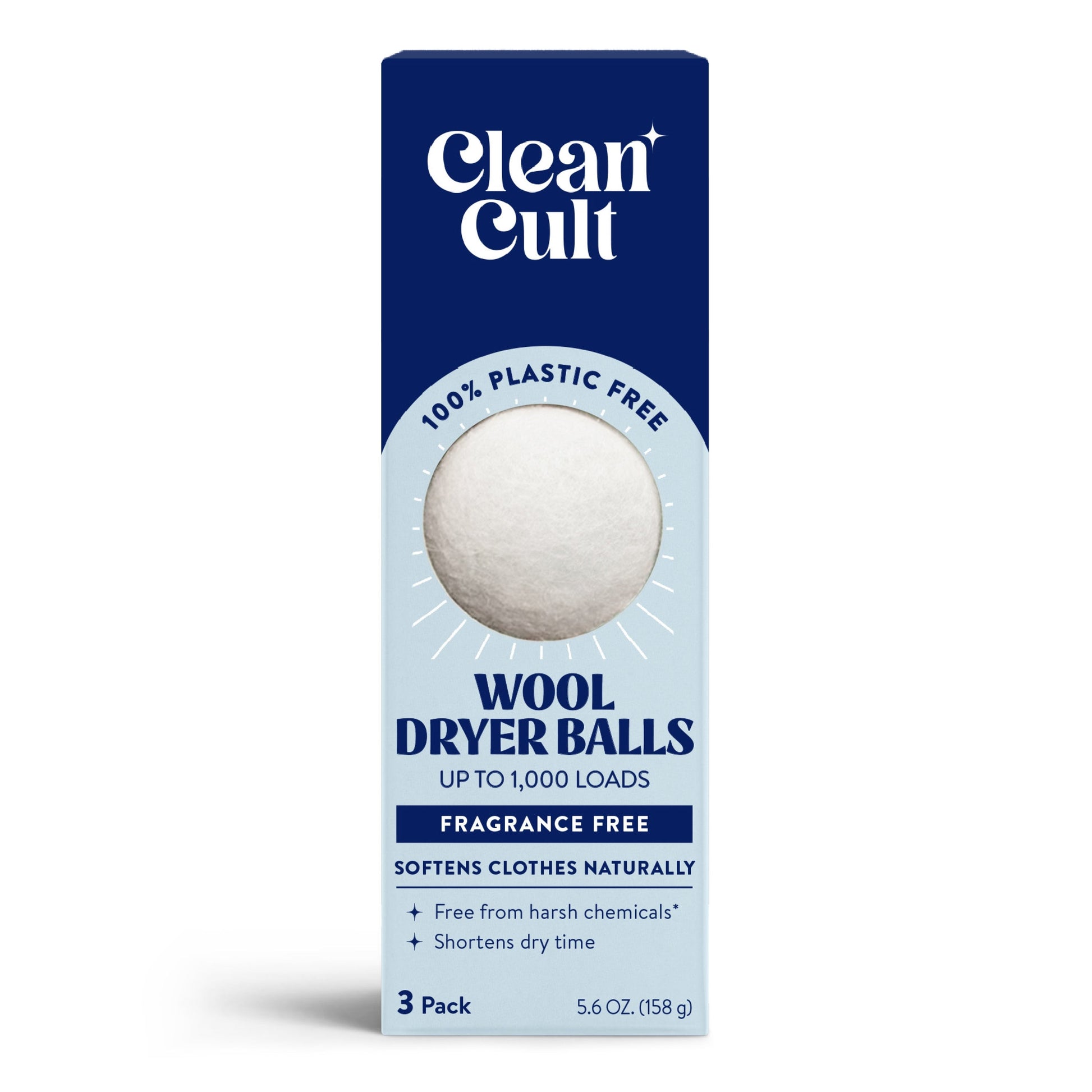 Cleancult Dryer Balls Reusable, 100% New Zealand Wool, Hypoallergenic, Unscented, 3 Pack