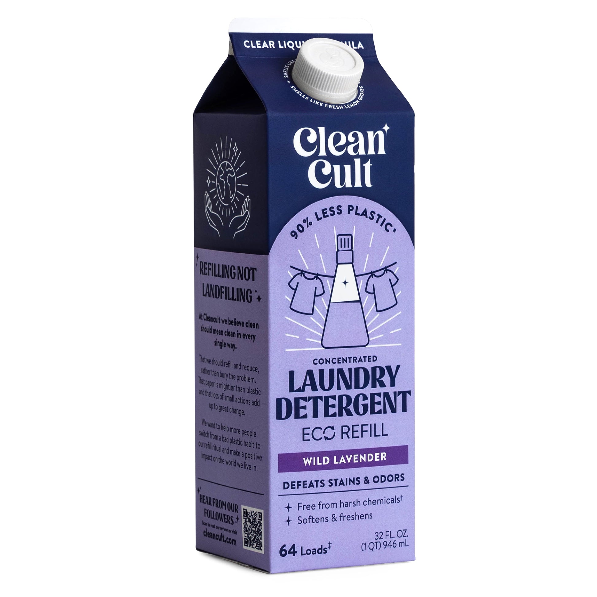 Cleancult Laundry Detergent Refill, Nature-Inspired Ingredients, Wild Lavender, 32 Fl Oz, 64 Loads