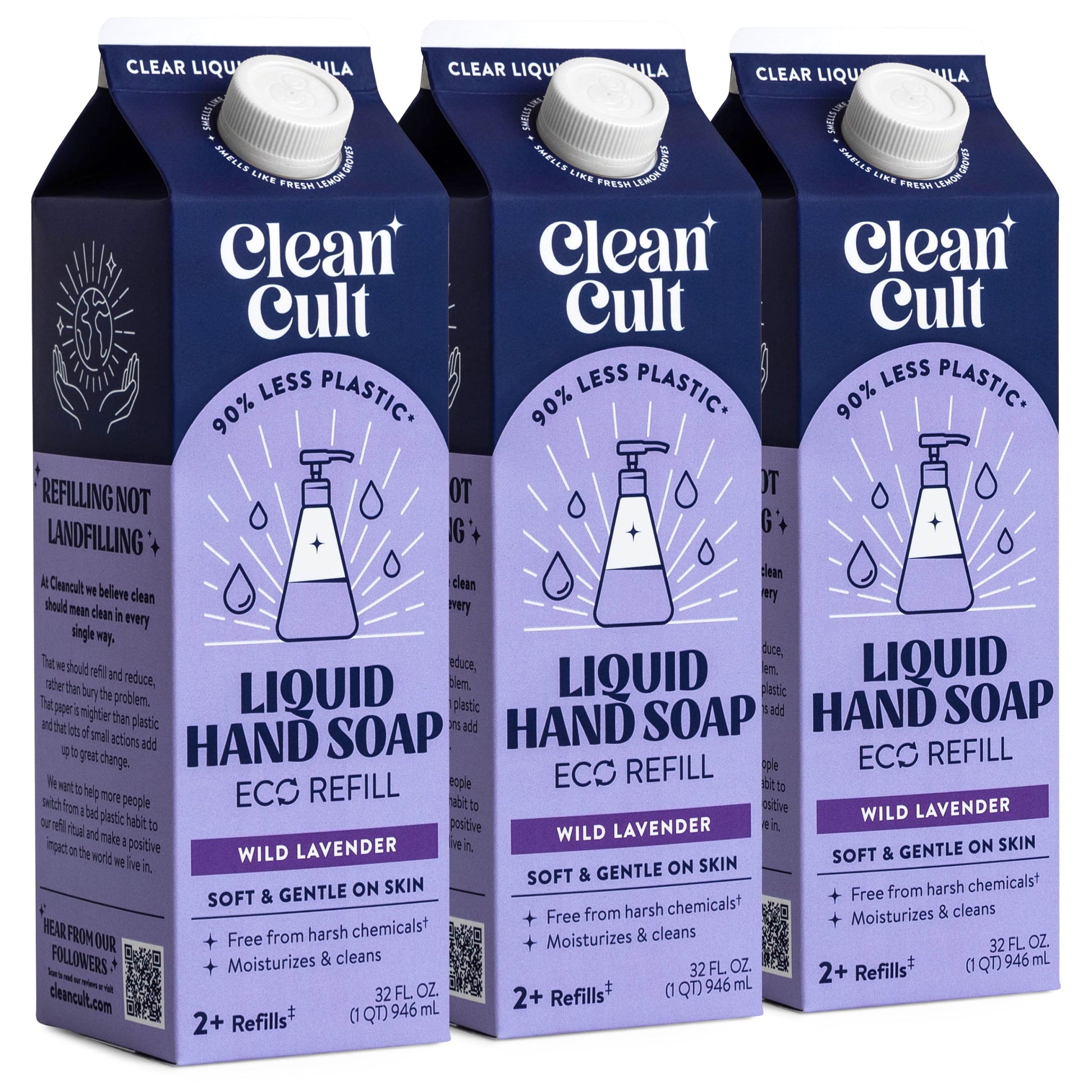 Cleancult Liquid Hand Soap Refill, Nature-Inspired Ingredients, Lavender, 3 Pack, 32 Oz