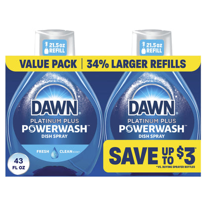 Dawn Powerwash Spray Refill, Dish Soap, Dishwashing Liquid, Fresh, 2 Refills, 43 Fl Oz