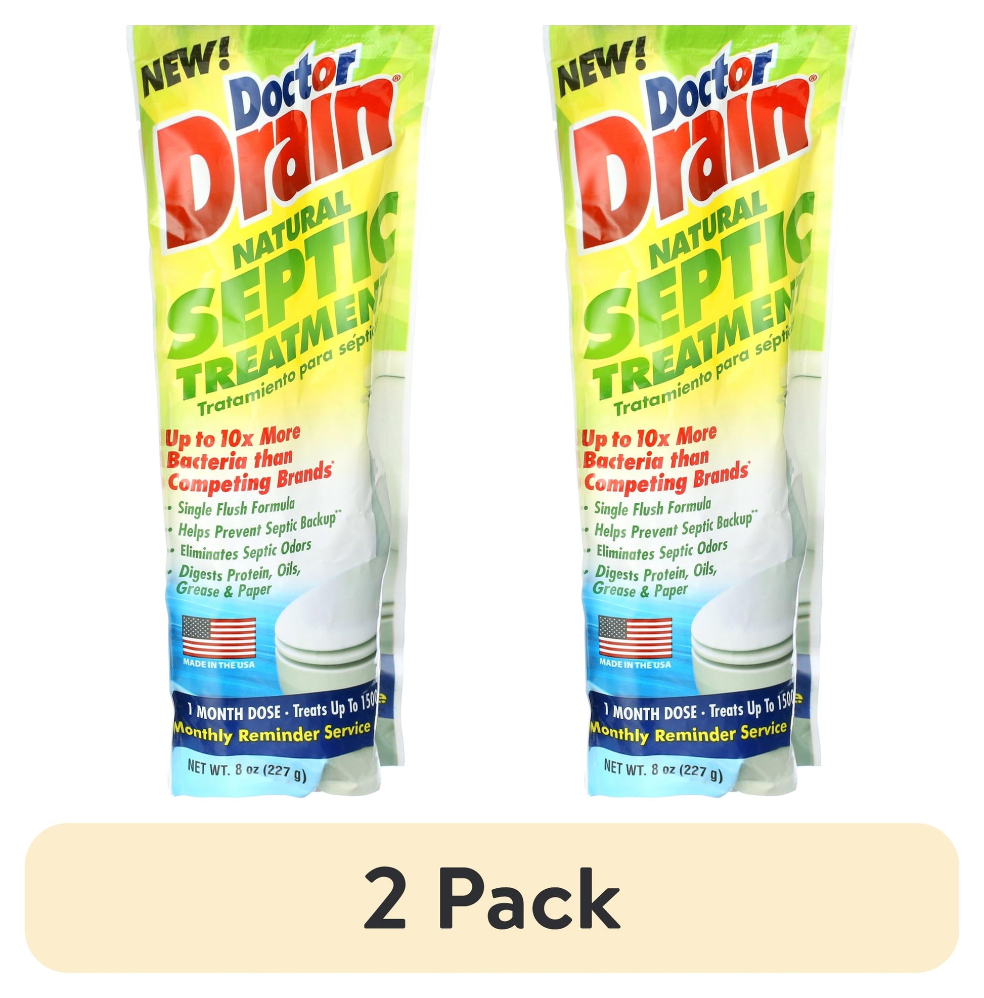 Doctor Drain Natural Septic Tank Treatment, Monthly, Single Flush, 1500 Gallon Concentrate Formula, 1 Pouch, 8Oz