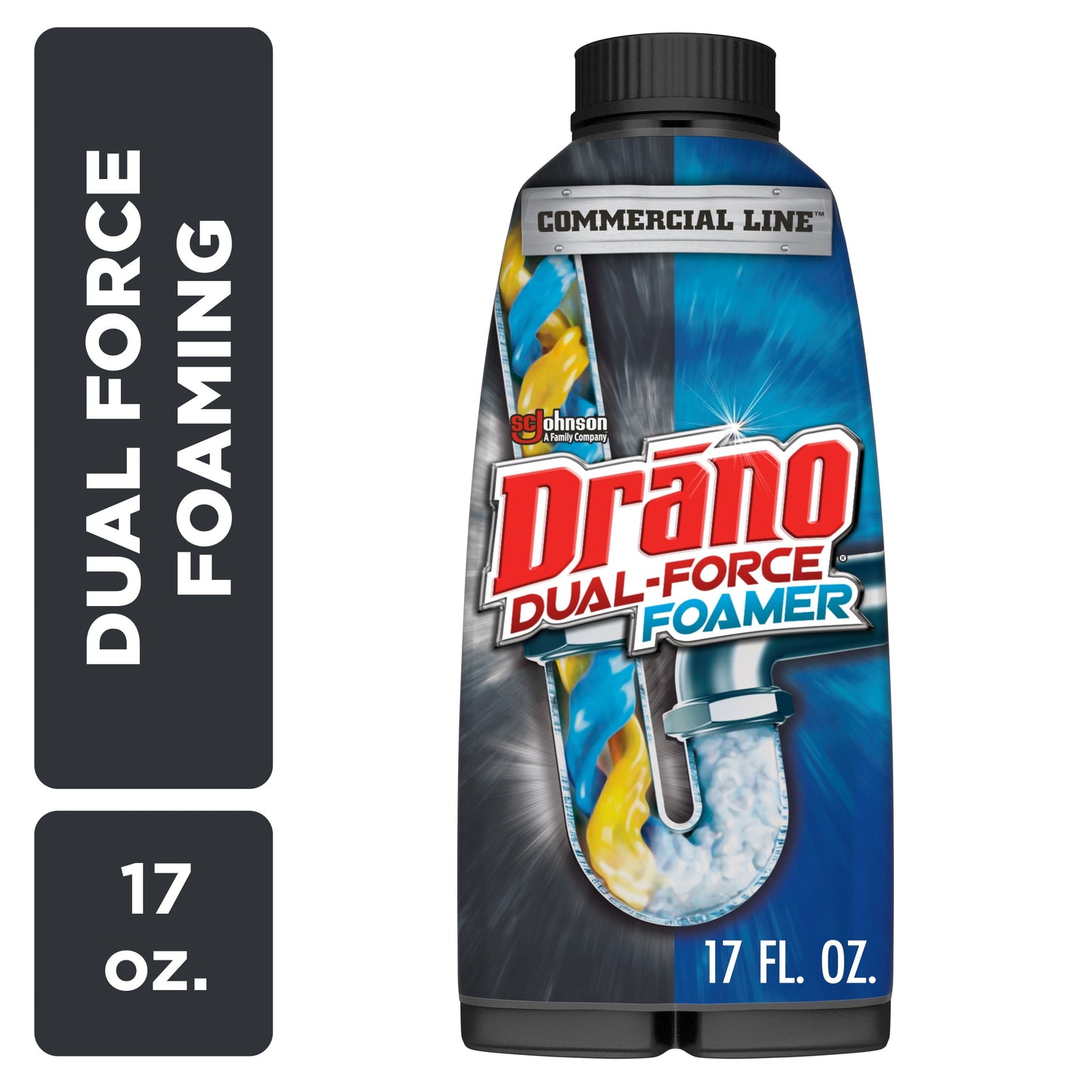 Drano Dual-Force Foamer, Hair and Drain Clog Remover, Commercial Line, 17 Fl Oz