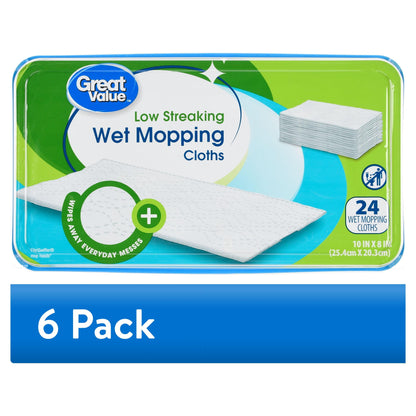 Great Value Wet Mopping Cloths, 24 Count