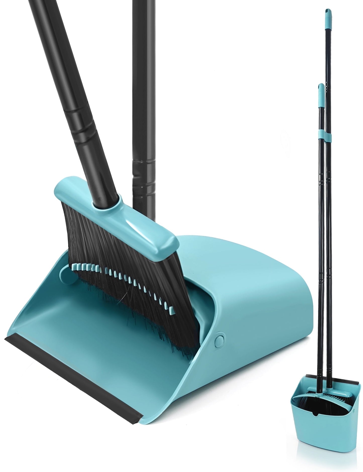 JEHONN Broom and Dustpan Set for Home, Long Handle Lightweight Broom Set with Comb Teeth (Orange Black)