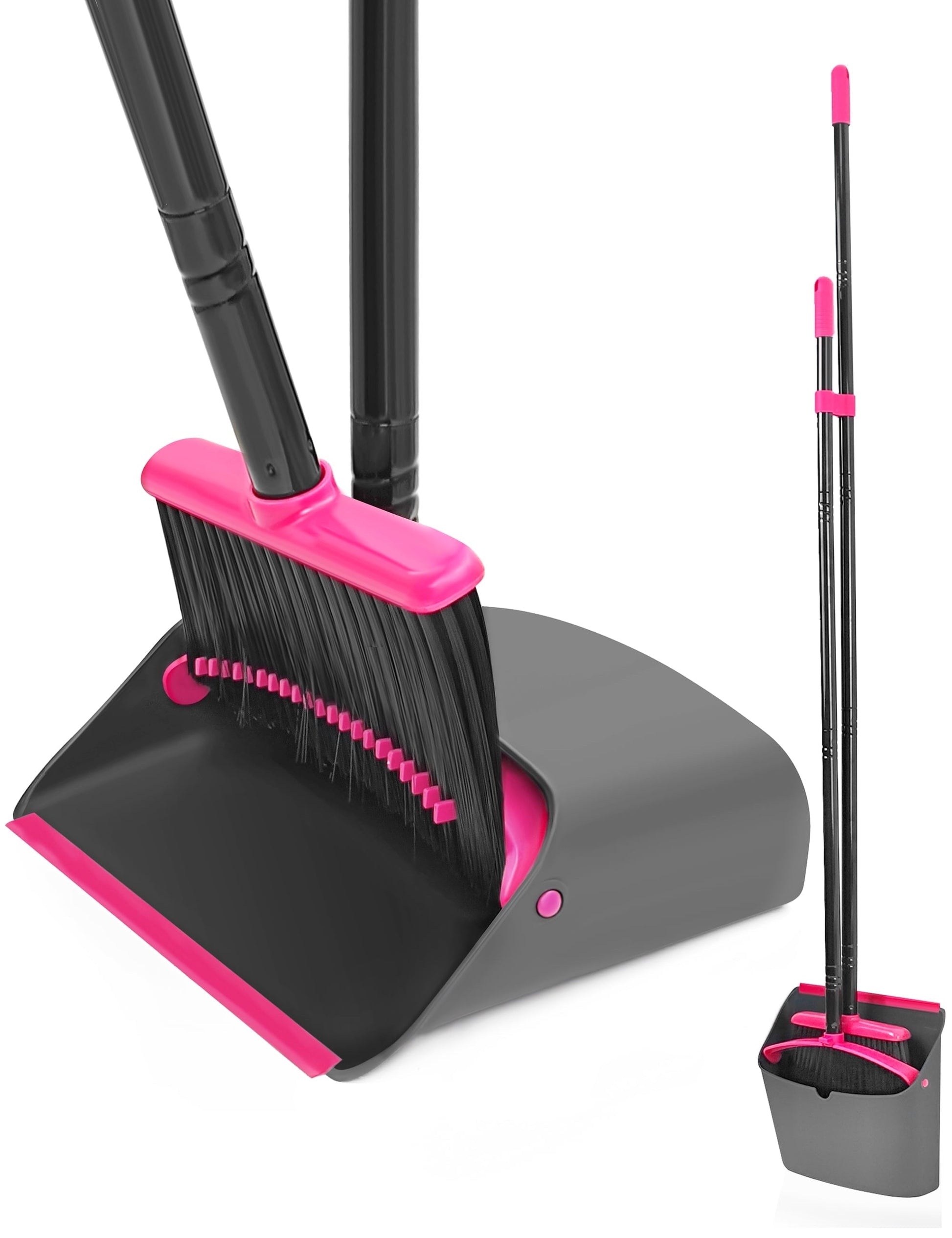 JEHONN Broom with Dustpan Combo Set Long Handle (Rose Red)