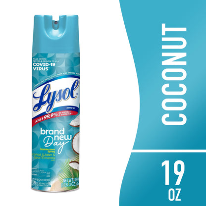 Lysol Disinfectant Spray, Sanitizing and Antibacterial Spray, for Disinfecting and Deodorizing, Brand New Day Coconut Water & Sea Minerals, 19 Fl. Oz