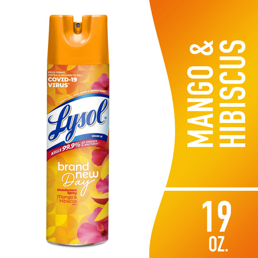 Lysol Disinfectant Spray, Sanitizing and Antibacterial Spray, for Disinfecting and Deodorizing, Brand New Day - Mango & Hibiscus, 19 Fl Oz.