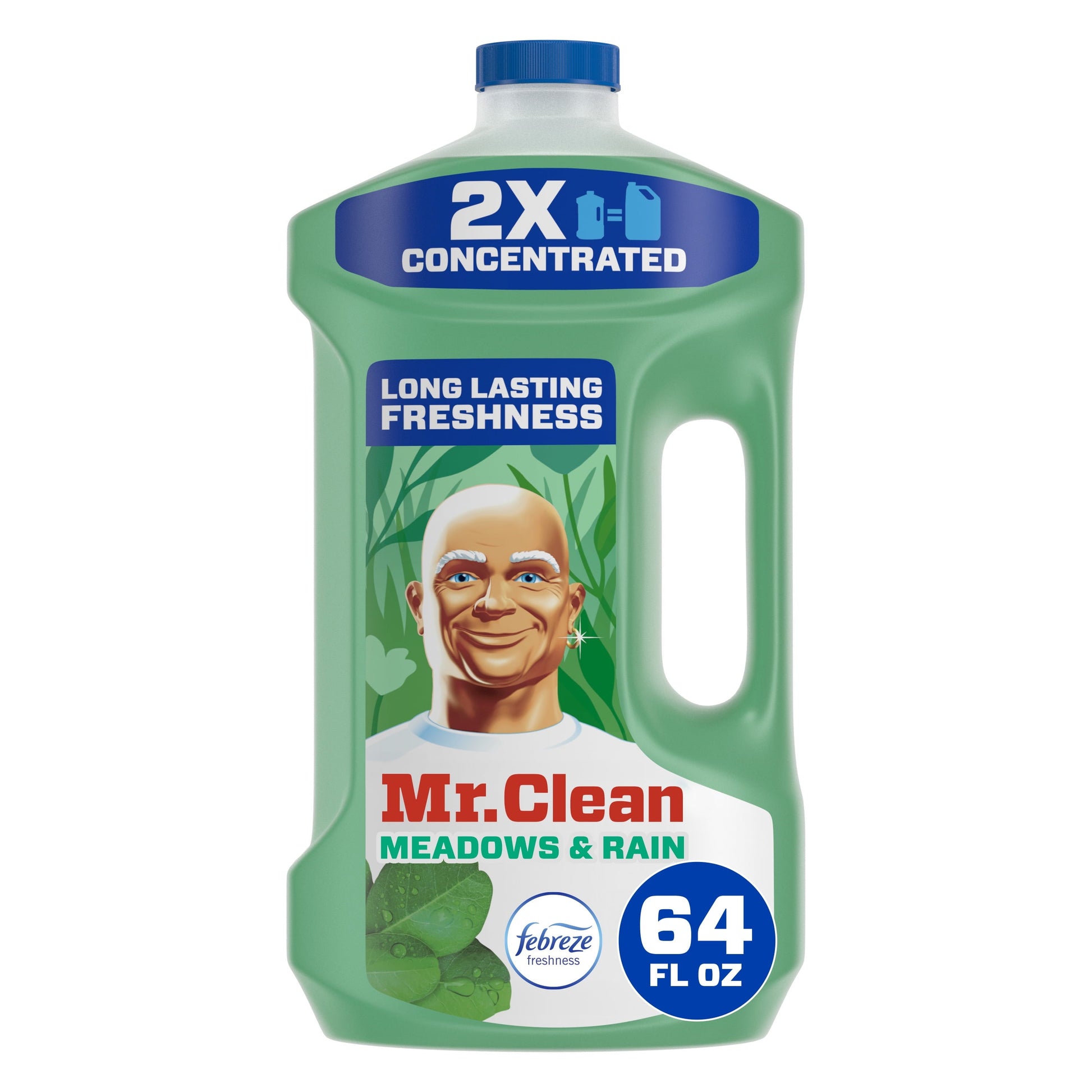 Mr. Clean 2X Concentrated Multi Surface, All Purpose Cleaner with Febreze Meadows & Rain Scent, 64 Fl Oz