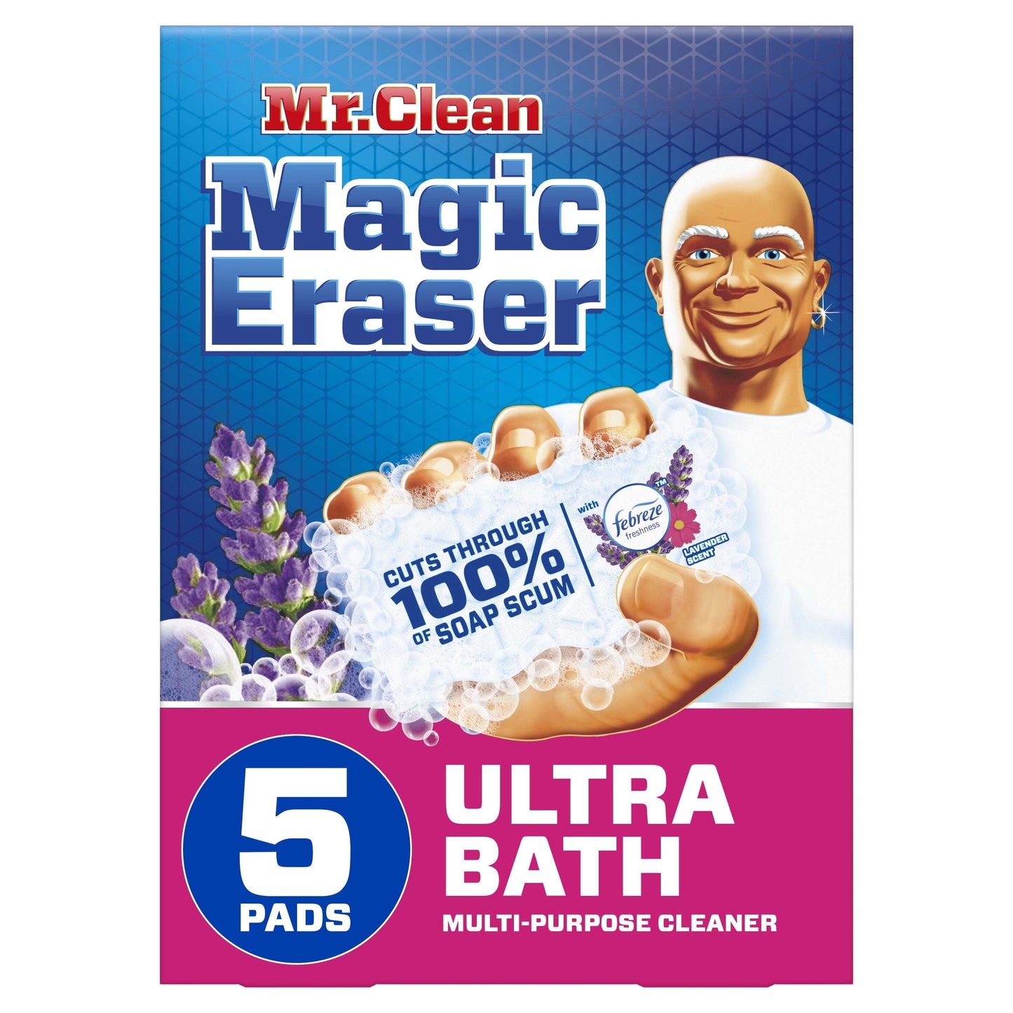 Mr. Clean Magic Eraser Ultra Bath Multi Purpose Cleaner for Bathroom, Soap Scum Remover for Shower, 5Ct