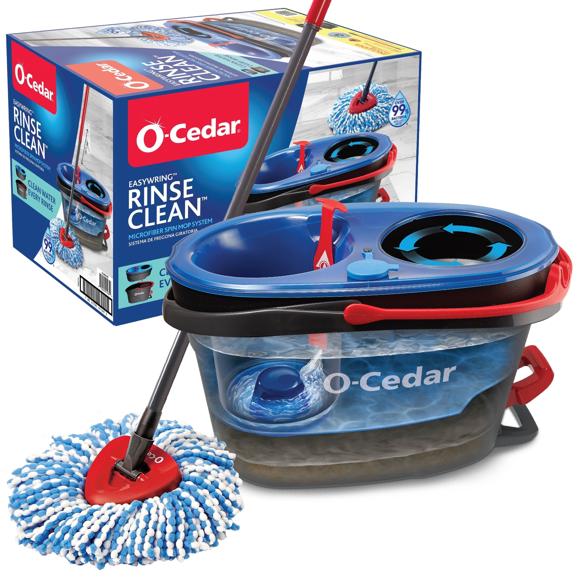 O-Cedar Rinseclean™ Clean Water Spin Mop and Bucket System | Clean with Clean Water | Removes 99% of Bacteria