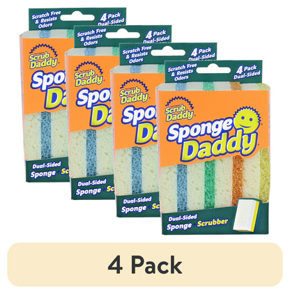 Scrub Daddy Sponge Daddy - Scratch-Free Multipurpose Cleaning Pad - BPA Free, Polymer Foam - Stain & Odor Resistant Kitchen Sponge, 4 Count