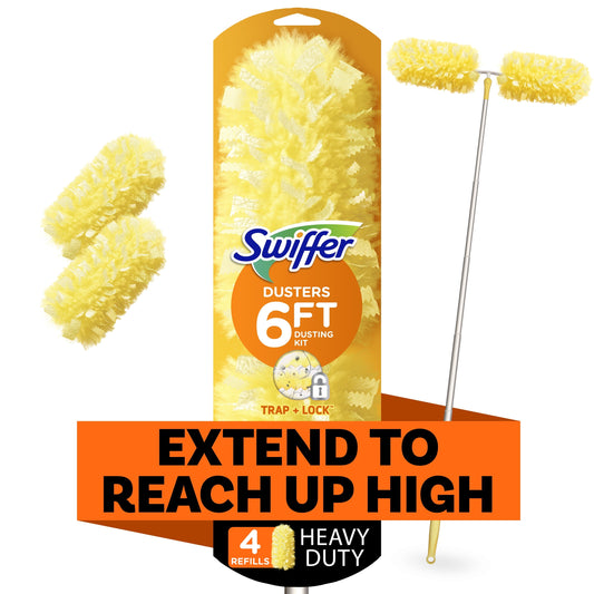 Swiffer Dusters with Extension Pole, Cleaning Kit Includes 6Ft Extendable Handle + 4 Duster Refills