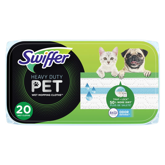 Swiffer Sweep + Mop, Dry Pads Refill, Floor Cleaner, Cleaning Cloths, Heavy Duty, Pet, 20Ct