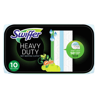 Swiffer Sweep + Mop, Dry Pads Refill, Floor Cleaner, Cleaning Cloths, Heavy Duty, Gain, 10Ct