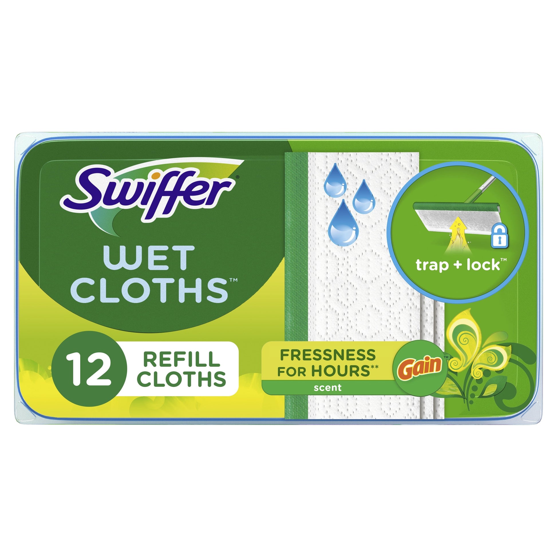 Swiffer Sweep + Mop, Wet Pads Refill, Floor Cleaner, Cleaning Cloths, Gain, 12Ct