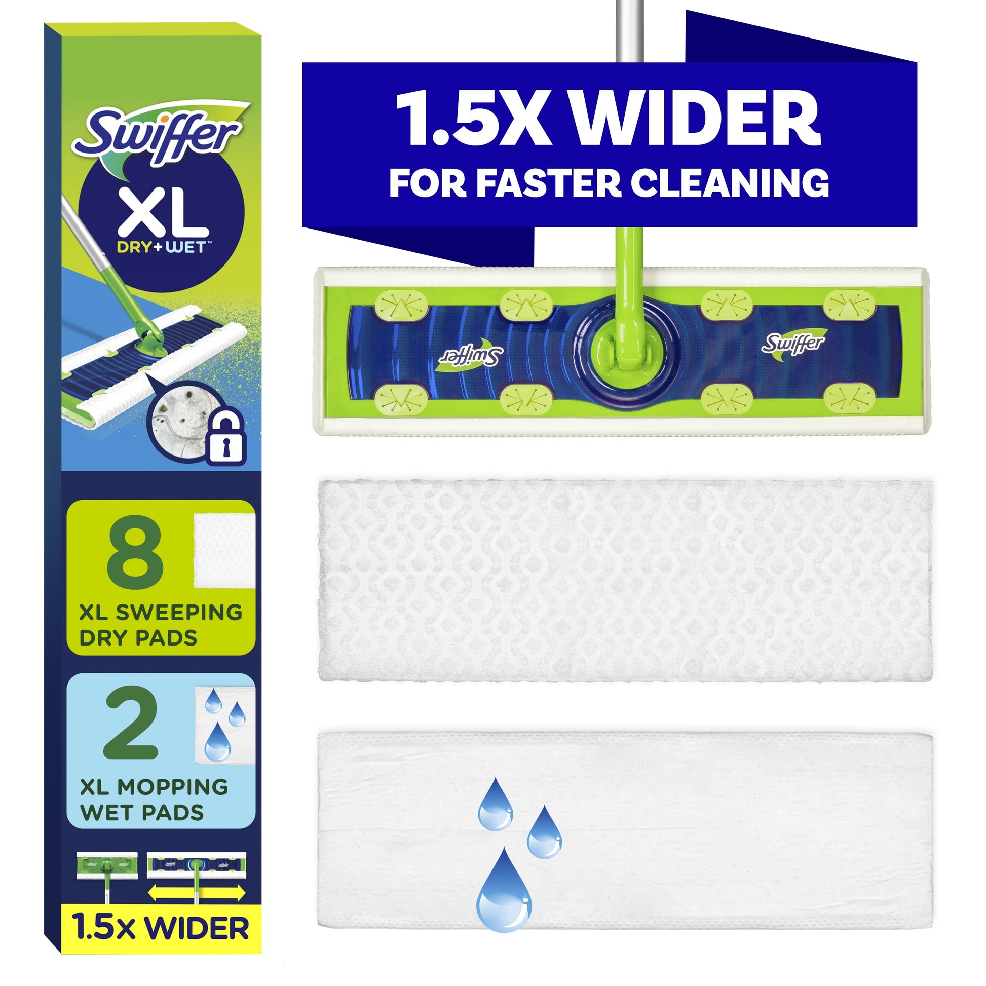 Swiffer Sweeper Dry + Wet XL Sweeping Kit (1 Sweeper, 8 Dry Cloths, 2 Wet Cloths)