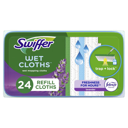 Swiffer Sweep + Mop, Wet Pads Refill, Floor Cleaner, Cleaning Cloths, Lavender, 24Ct