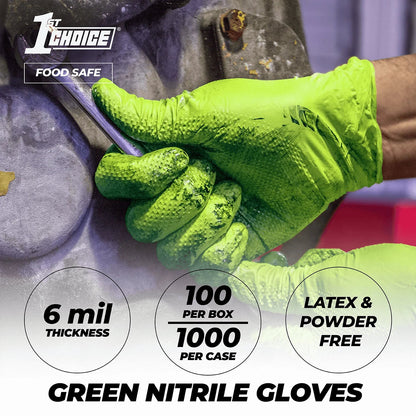 1St Choice Green Disposable Nitrile Gloves Size X-Large, 200 Count, Diamond Grip