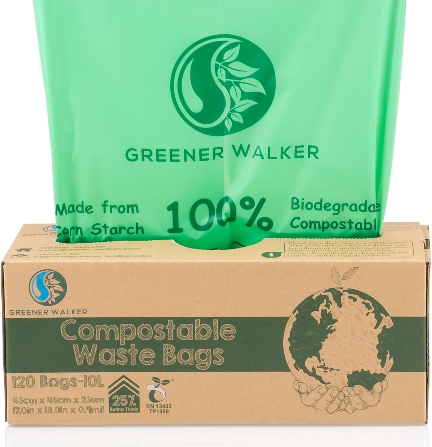 Greener Walker 6L-150Bags 100% Compostable Biodegradable Bin Liners 6L/10L/30L Food Waste Bags with EN13432 Certificate Caddy Kitchen Bin Liners