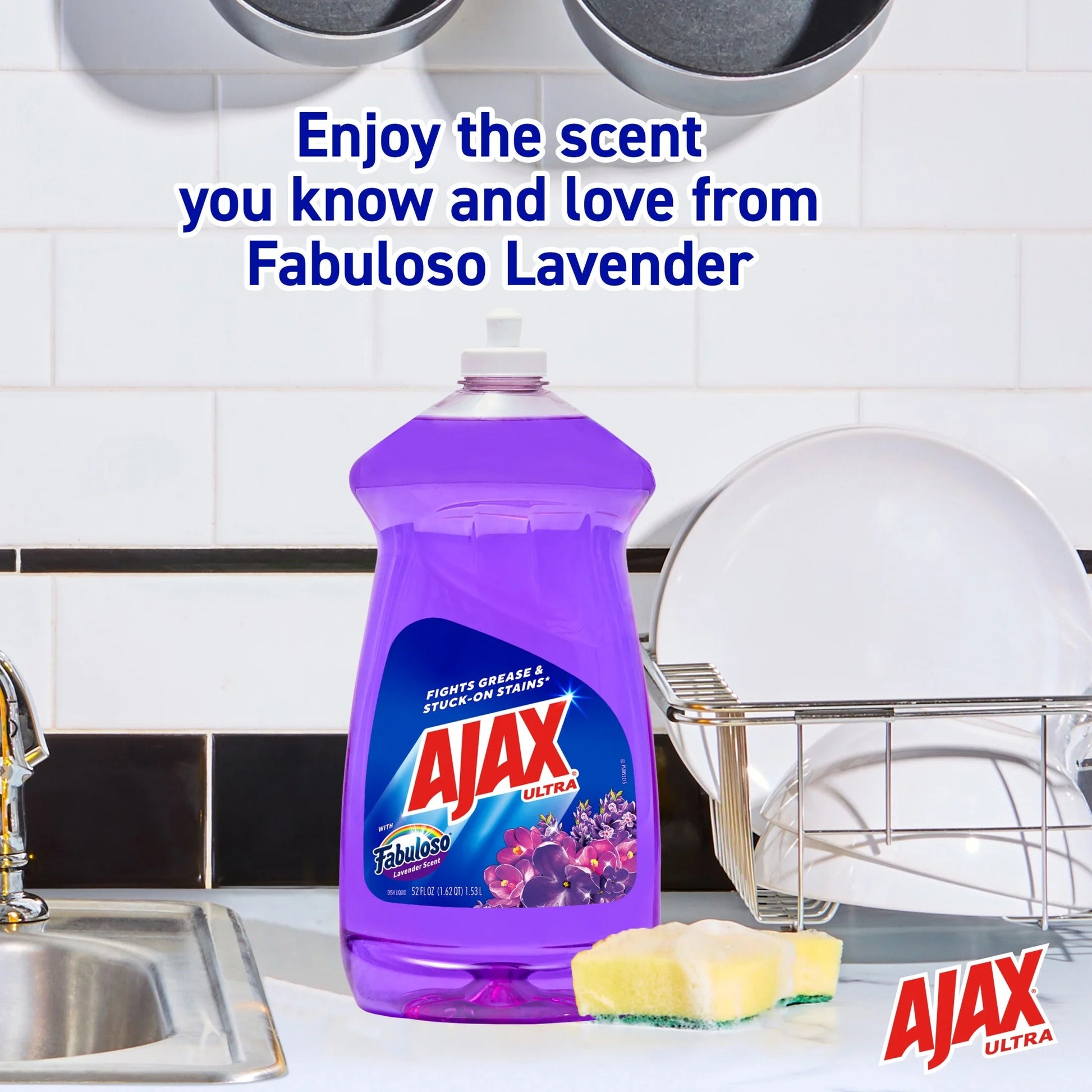 Ajax Ultra Liquid Dish Soap with Fabuloso, Lavender Scent, Deep Cleaning Action, 52 Fluid Ounce