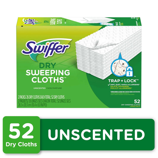 Swiffer Sweep + Mop, Dry Pads Refill, Floor Cleaner, Cleaning Cloths, Unscented, 52Ct