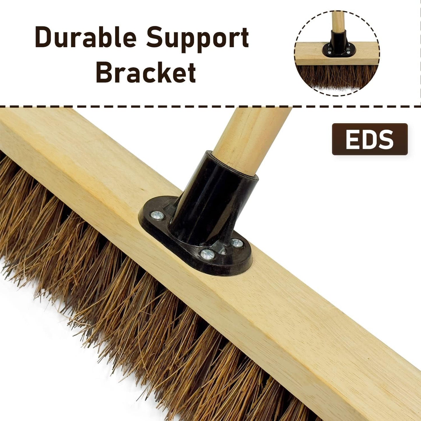 18” Stiff Broom Outdoor Heavy Duty with Wooden Handle Natural Bassine Hard Bristle Yard Brush Factory Warehouse Floors Commercial and Industrial Broom Strong Wooden Brush (Pack of 1)