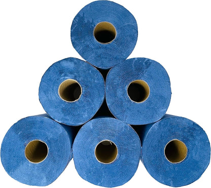 DHANZIPAK 6 X Economy Blue Centrefeed Paper Tissue Rolls - 2 Ply Embossed Centre Feed - Hand Towel Tissue Rolls