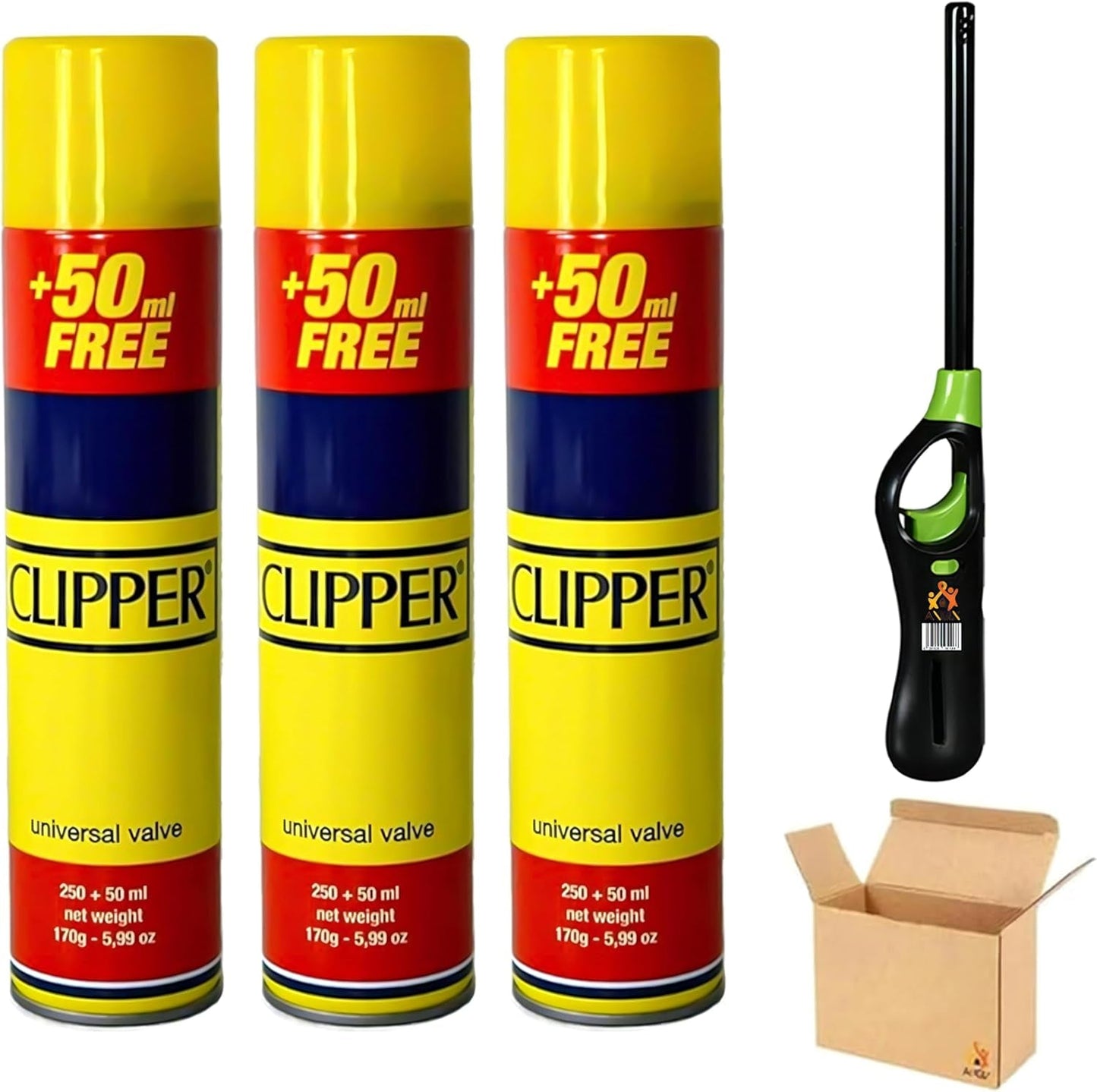 ANGIX 1 X Clipper Gas 300Ml + 1 Refillable BBQ Lighter, Universal Refill Fluid for Lighters, BBQ, Camping and Cooking - Reliable & Safe Fuel Solution (Complete Set Packed in Box)