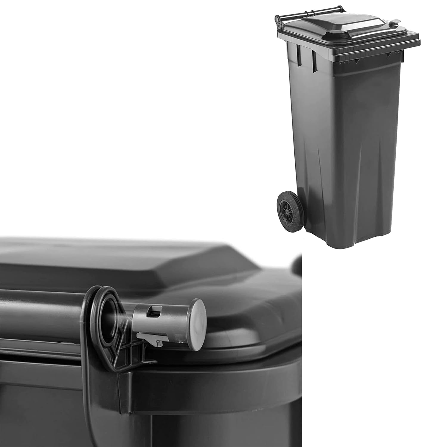 Pluto Packaging Commercial Industrial 140L Indoor Outdoor Waste Disposal Wheelie Bin with Strong Rubber Wheels & Lid