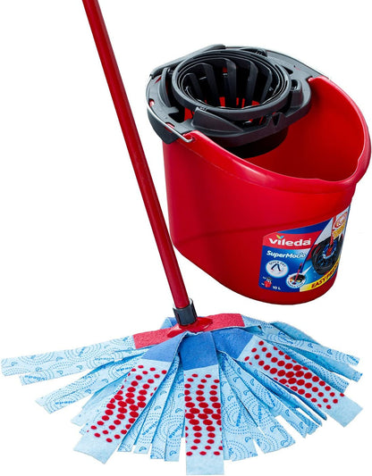 Vileda Supermocio XL Action Mop and Bucket Set, Red/Grey/Blue, 6 X 15 X 117 Cm