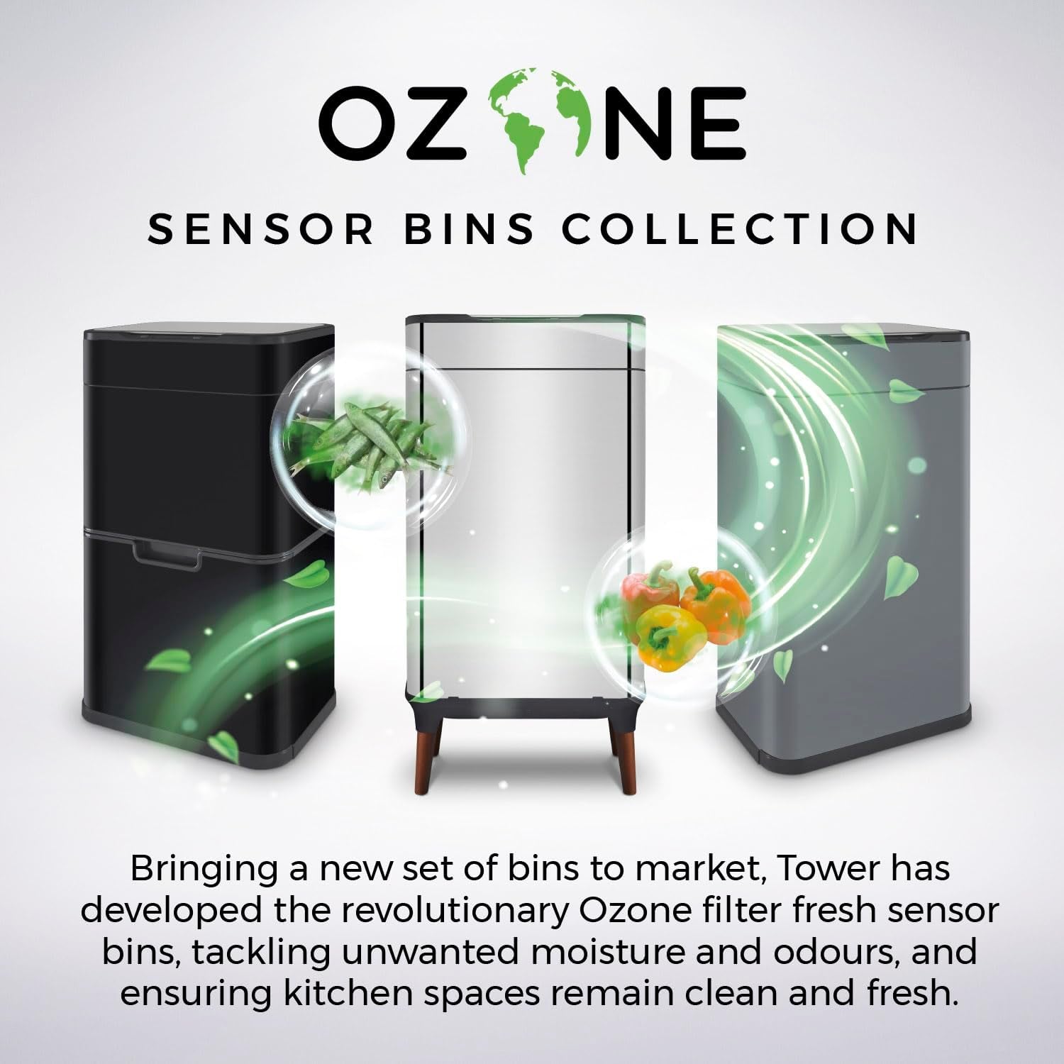 Tower T938022COP Ozone Sensor Bin with Legs, Large 65L, Hands Free Opening, Carbon Filter, Copper