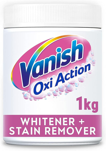 Vanish Oxi Action Whitener and Stain Remover Powder for Whites 1Kg, Pack of 1 | Chlorine Bleach Free Formula | for Whiter Whites, Safe on Everyday Fabrics (Packing May Vary)