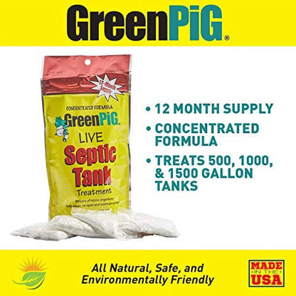 GREEN PIG 54A Septic Tank Treatment, 3-Year Supply, 12 Count