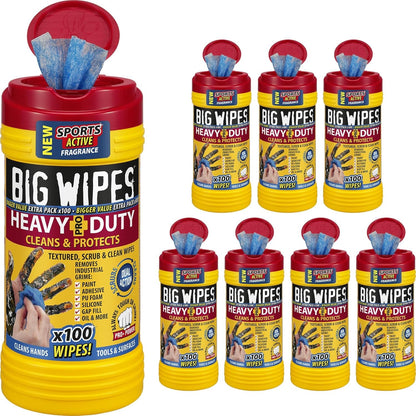 Big Wipes Heavy Duty Pro+ Wipes in Dispenser Tub (X100) Textured Dual-Sided Hand Wipes with Skincare Cleans Hands, Tools & Surfaces. Heavy Duty Wipes & Industrial Cleaning Products for Tradespeople