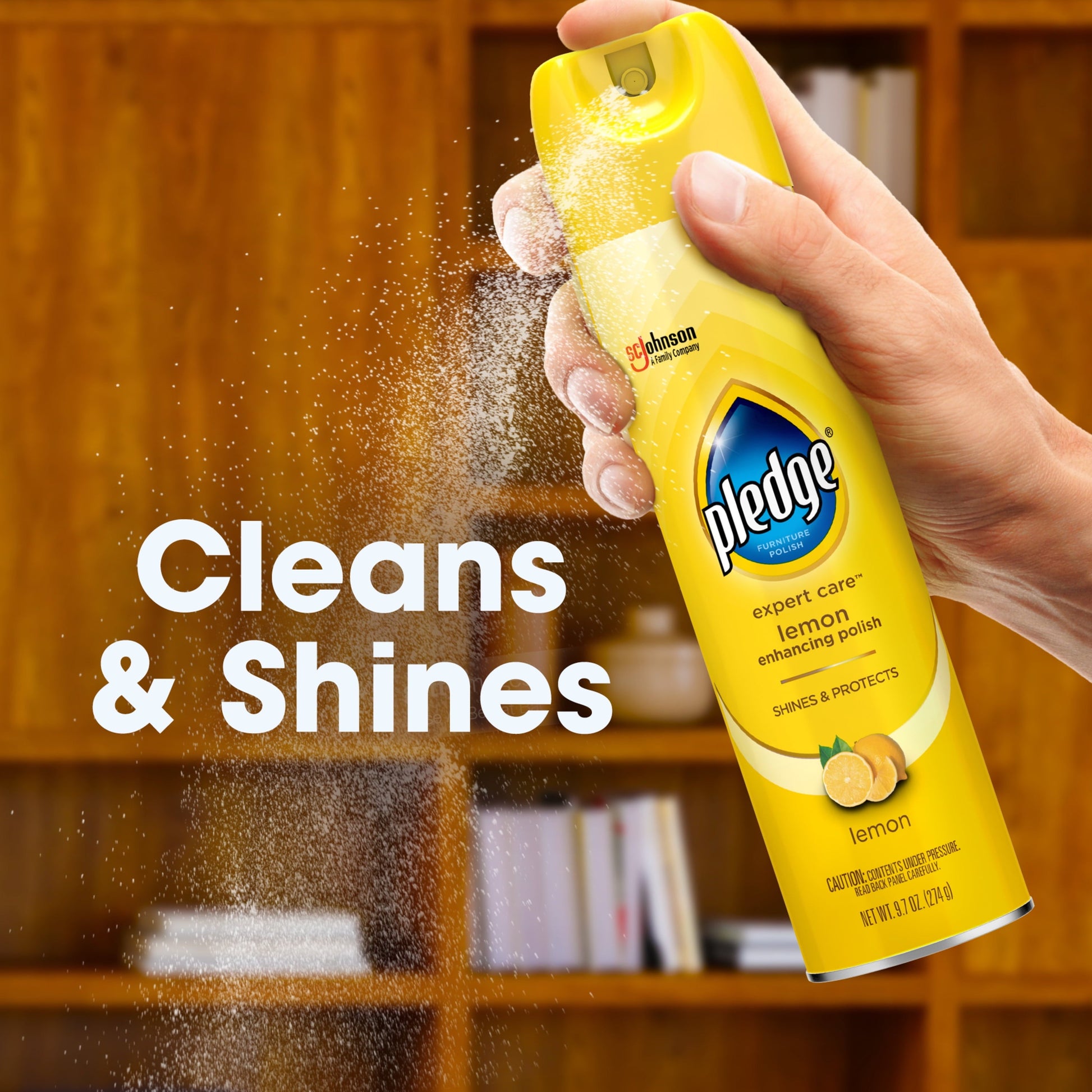 Pledge® Expert Care™, Wood Polish Shines and Protects, Lemon Enhancing, Aerosol, 9.7 Oz.