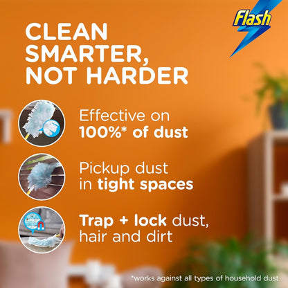 Flash Duster Dust Magnet Starter Kit, Dusters, 1 Handle + 14 Refills, Trap and Lock Away Dust, Dirt and Hair in No Time, Flash Dust Magnet Refill